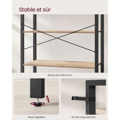Bibliothèque 6 étagères Industrielle – 30x80x186 Cm, Structure Métal Et Panneaux Bois, Style Rustique Et Noir - 8