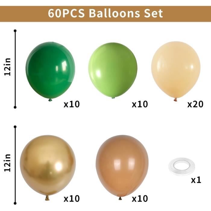 100 Pcs Ballon Vert Sauge,Ballon Vert Jungle,des Ballons Verts,  Dorés,Beiges,Pour Baby Shower, Mariage, Décoration sur le Thème de la