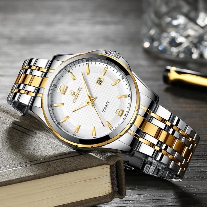 Luxe Montres pour Homme Bracelet Argent Dor Cadran Blanc