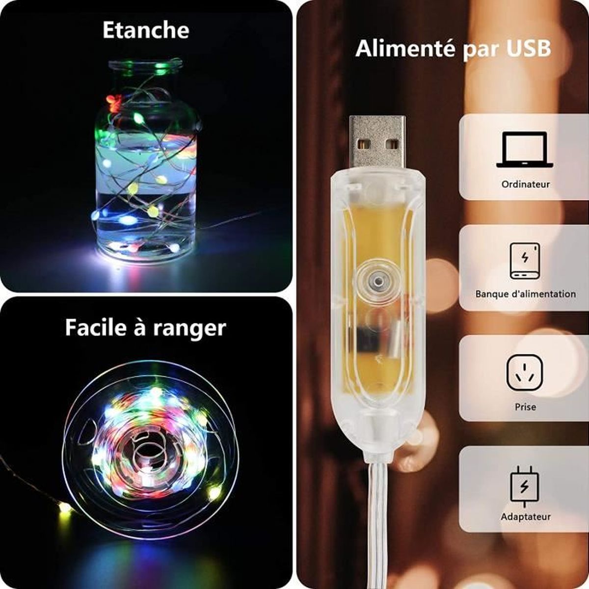 Guirlande Lumineuse Intérieure/Extérieure Maxuni USB 10M 100 LEDs fairy lights 48 modèles dynamiques avec Télécommand pour Chambre Décoration de Noël Milticolore Guirlande Lumineuse LED 
