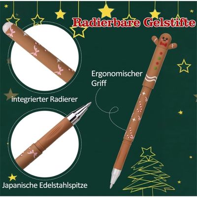 Kit Papeterie De Noël : 10 Stylos à Bille Motifs Noël + 10 Cartes + 10 Rubans - Idéal Cadeaux, Calendrier De L'Avent, Décoration Bureau