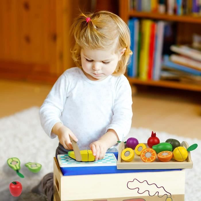 huruirui Jouets Cuisine Enfant en Bois, Couper Jouet Fruit et Legum