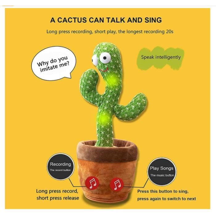 Cactus Dansant,Jouet Cactus Enfants Qui Peut Chanter et Danser,Répéter Le  Toys Cactus Parlant,Cadeaux en Peluche Cactus pour bébé - Cdiscount Jeux -  Jouets