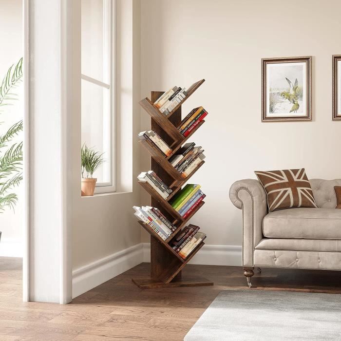 Bibliothèque Arbre GIANTEX 9 Niveaux - Avec Tiroir, Anti-basculement - 38x21.5x149.5 Cm - Marron