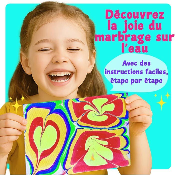 Kit Peinture Marbrée Sur Eau Pour Enfants – Inclut Or, Argent Et Or Rose Métalliques, Activité Créative 6-12 Ans