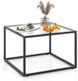 GOPLUS Table Basse Carrée 70x70x45cm en Verre Trempé-Cadre en Métal-Style Simple Moderne Transparent & Noir-0