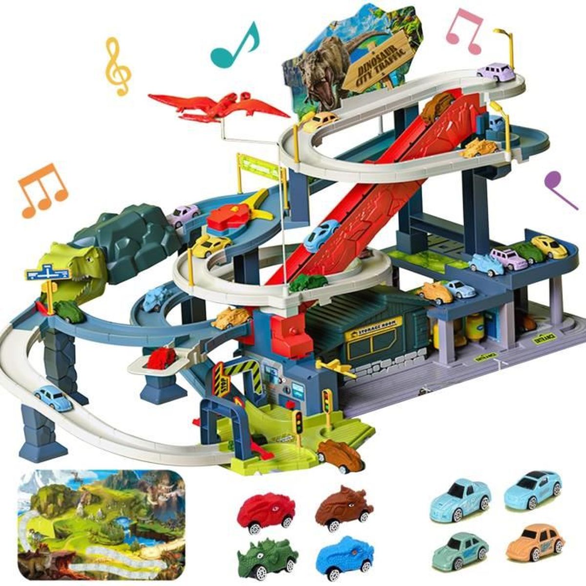Circuit Voiture Enfant 4,5 Mètres - Piste De Course Avec 4 Voitures, Ventouses, Sac De Rangement - Jouet Dès 3 Ans
