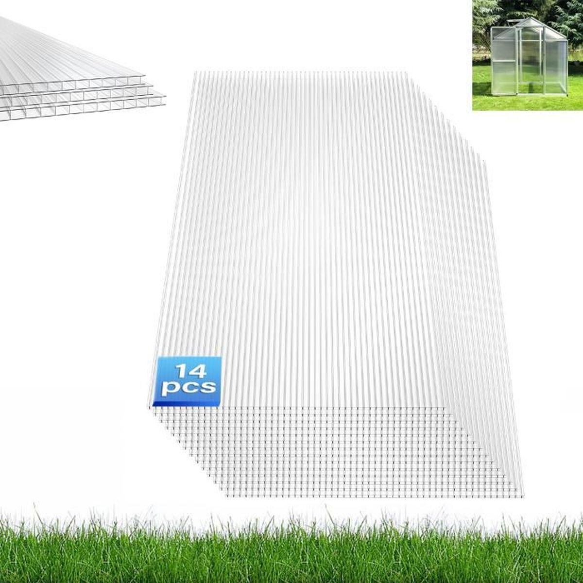 Aufun Plaque Polycarbonate 4mm pour Serres de Jardin 10,25 m² Creux
