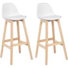 WOLTU 2 x Tabouret de bar,pieds en bois,Tabouret de cuisine,siège en similicuir,Blanc