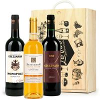Coffret bois 3 vins de Bordeaux (2 rouges, 1 moelleux) - Caisse bois 3 bouteilles 75cl