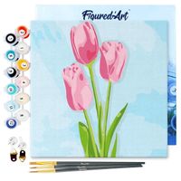 Figured'Art Mini Peinture par Numéro Adulte 20x20cm avec cadre Tulipes et Ciel bleu - Petit Format Kit de Loisir Créatif