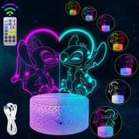 Lilo & Stitch 3D Lampe de nuit RGB LED Télécommande Touchez 7 Couleurs à Couleurs Changeantes pour Décoration des Chambres Salon
