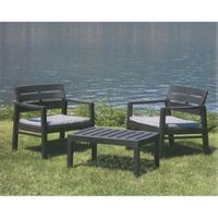 Salon de jardin - DMORA - 2 fauteuils 1 table basse - Anthracite - Made in Italy