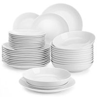 MALACASA Vaisselle AMELIA, Service Complet de Table 36 pièces, Rond Premium en Porcelaine avec pour 12 personnes - Blanc