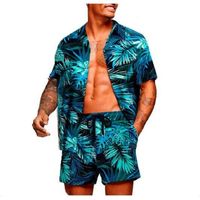 Chemise Hawaïenne Homme Imprimé Manches Courtes Shorts Costume Deux Pièces de Plage Ete Pour Vacances
