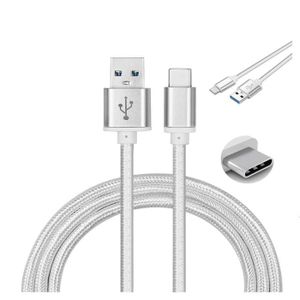 CÂBLE TÉLÉPHONE Cable USB-C pour Samsung Galaxy A23 5G -Samsung Galaxy A21S - Nylon Argent 1 Mètre - Yuan Yuan