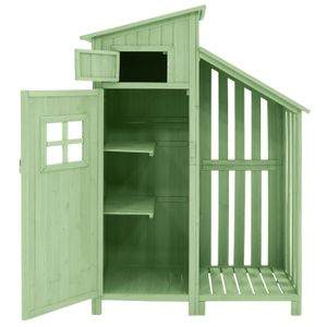 ABRI JARDIN - CHALET Abri de jardin en bois de sapin - remise à outils avec 2 étagères intégrées - H 173 cm - toit imperméable en PVC - Vert