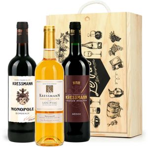 COFFRET CADEAU EPICERIE - BOISSON ALCOOLISEE Coffret bois 3 vins de Bordeaux (2 rouges, 1 moell