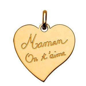 Pendentif 1001 BIJOUX Plaqué Or Coeur gravé 'maman on t'aime