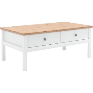 TABLE BASSE Table basse - Rectangulaire - Décor chêne naturel et blanc - Style campagne - Avec rangement - L 100 x P 55 x H 40 cm - BERGEN