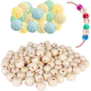 Perles Perle En Bois Naturel: 100 Perles Sourire Visage Perles En Bois, Multicolores Au Crochetavec Trou À Enfiler, Perles Bois Vis[u1711]