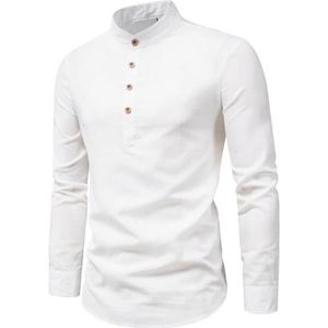 CHEMISE - CHEMISETTE FUNMOON Chemise Homme Marque Luxe En Lin Couleur Unie Manche Longue Chemise Homme Col Mao Casual Pour Homme