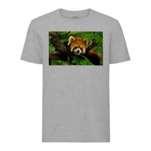T-SHIRT T-shirt Homme Col Rond Gris Panda Roux Trop Mignon