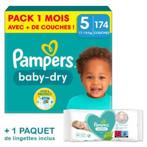 COUCHE Couches Pampers Baby-Dry Taille 5 - Pack 1 mois 174 couches