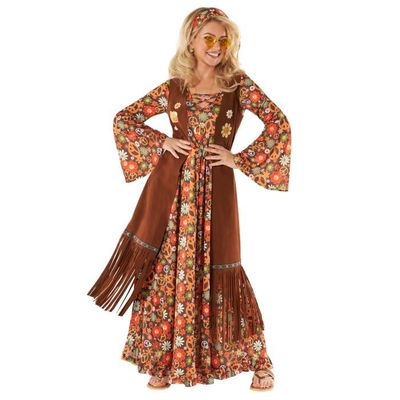 HIQE-FL Déguisement Hippie Femme Années 60-70 - Tenue Complète Rétro Avec Accessoires Fleur Peace & Love