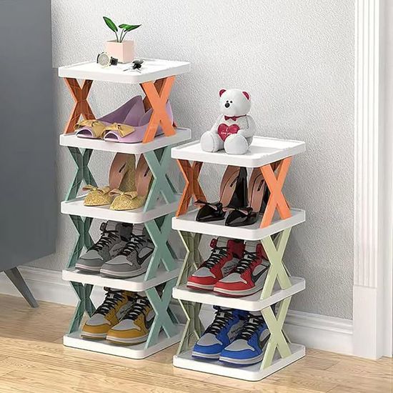Étagère à Chaussures Verticale Plastique Empilable 8 Niveaux - Rangement Gain De Place Bleu - Meuble Entrée Couloir