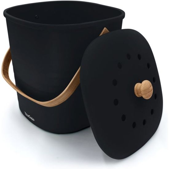 Filtre Non Lavable Recyclable Panier À Déchets Organiques, Panier À Compost, Noir, 3 L, Inodore, Avec Filtre À Charbon Actif Accessoire Composteur Charbon Actif