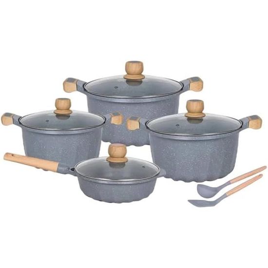Batterie De Cuisine Cheffinger 10 Pièces - Poêles Et Casseroles Anti-adhésives En Marbre, Compatibles Induction