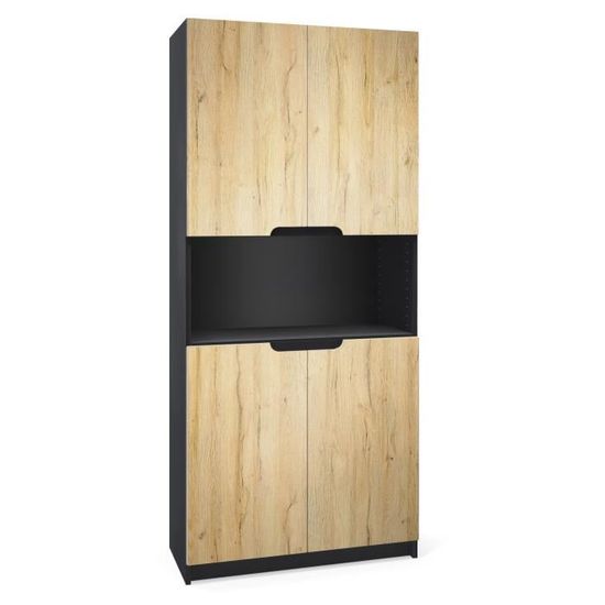 Vladon Armoire de bureau Rangement Logan V2 Corps en Noir mat