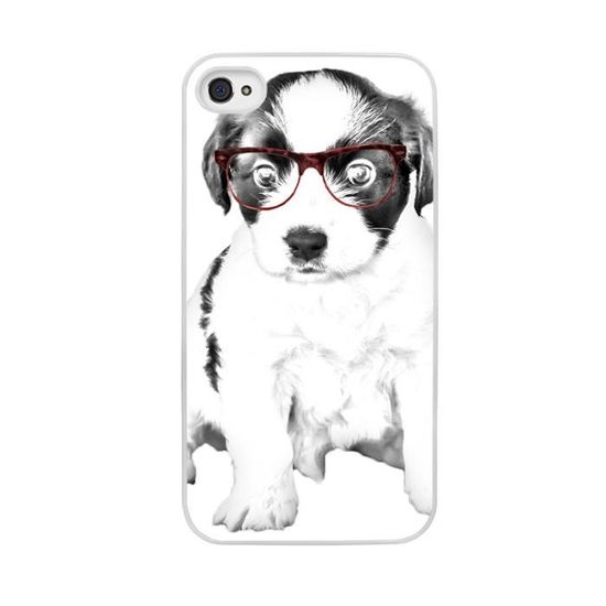Coque Tpu Gel Pour Iphone 4 4s Dessin Chien Blanc Noir Avec
