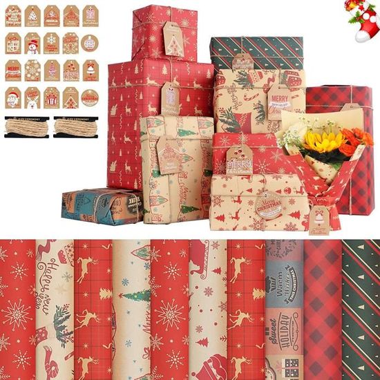 Papier Cadeau Noel Enfant Kraft 10 FeuillesEmballage Cadeau Noel avec