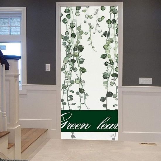 Stickers Déco Porte PVC - Autocollant Tropical Vert/Beige 77x200 Cm, Amovible Et Imperméable, Pour Porte Placard - 8