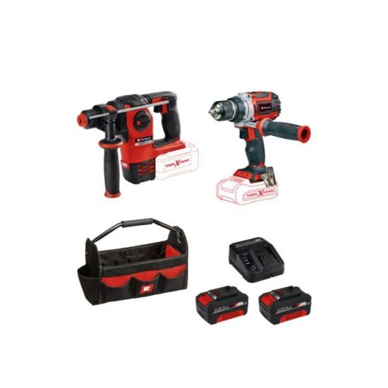 Pack 3 outils 20V - Perceuse, Perforateur, Meuleuse + 3 batteries + 2
