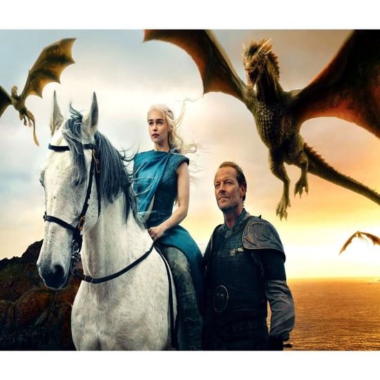 Poster Affiche Game Of Thrones Le Trone De Fer Daenerys Targaryen Jorah Mormont Dragon(36x42cmB)
