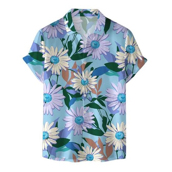 Chemise Hawaïenne Homme - Motif Vagues Et Fond Marin - 100% Coton - Manches Courtes - Neuve Avec étiquettes