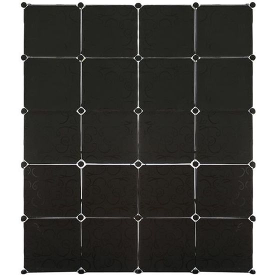 Armoire Penderie Modulable en Plastique 20 Cubes - OUTAD - Noir - 183x47x147cm