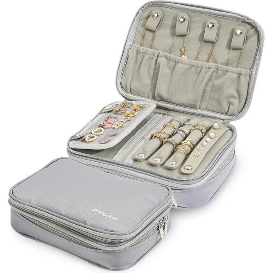 Organiseur De Bijoux De Voyage Double Couche En Cuir PU Petit Etui A Bijoux Portable Pour Femmes Et Filles Noir~p143743121