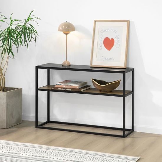Table Console Étroite 120x20x75cm - Table D'Appoint Industriel Fer Et Panneau - Salon, Entrée