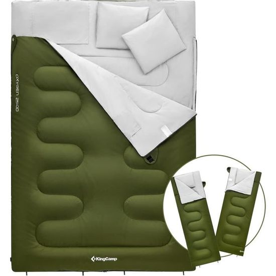 Sac De Couchage Double Séparable SereneLife – Imperméable, Chaud Jusqu’à -15°C, Avec Oreillers, Pour Camping Et Randonnée