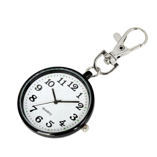 Montre Infirmière à Quartz – Porte-clés Avec Cadran Blanc/Noir – 2 Pièces – Acier Inoxydable – Pour Professionnels De Santé