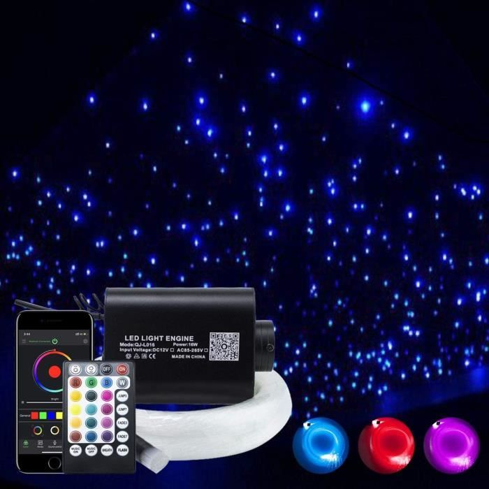Kit d’éclairage fibre optique pour décoration du plafond, LED RGBW 16 W, effet étoile dans le