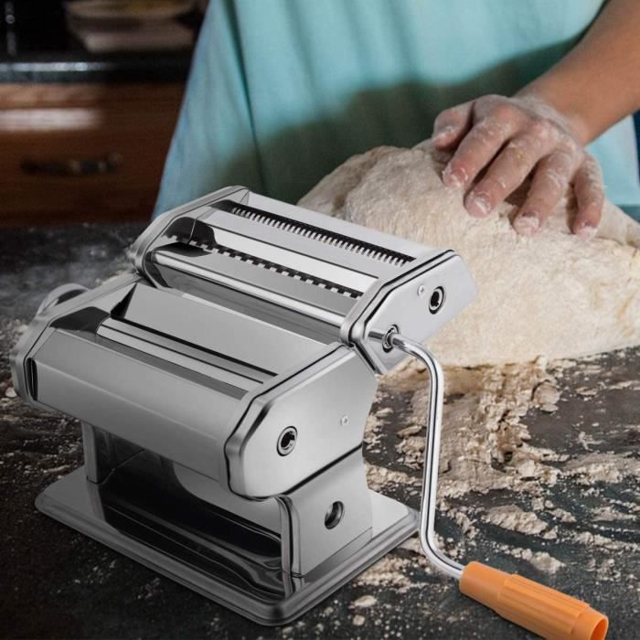 DREAMADE Machine à pâte manuelle en acier inoxydable, 2 largeurs de pâtes, épaisseur réglable, avec clip de retenue, 20,5x14x20,5cm