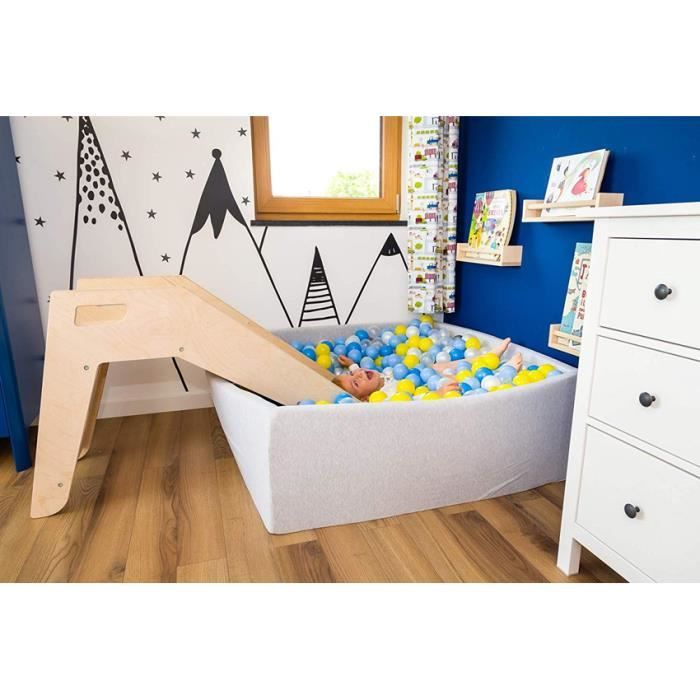 Solenzo - Toboggan en bois pour piscine à balles - chambre d'enfant (bois brute)