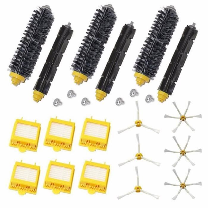 HEPA de remplacement 6x + Kit de brosses latérales + 3 poils et brosse de batteur flexible pour iRobot Roomba série 700 770 780 790