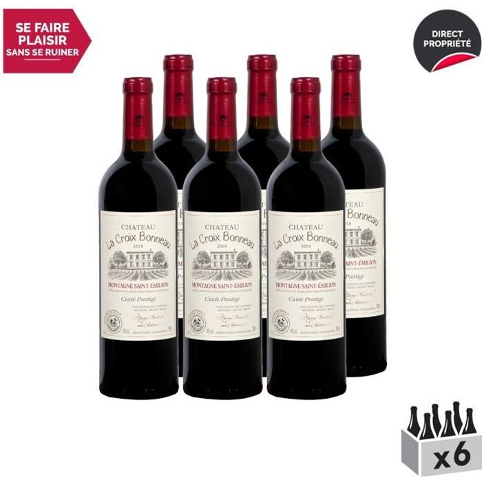 Montagne-Saint-Emilion Château la Croix Bonneau Cuvée Prestige Rouge 2016 - Lot de 6x75cl - Château Haut-Bonneau - Vin AOC Rouge de