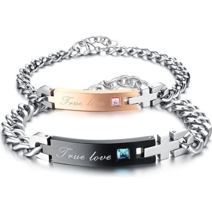 2 Pièce Acier Inoxydable Bracelet Lien Poignet Argent Noir Rose Gourmette Chaîne Homme,Femme